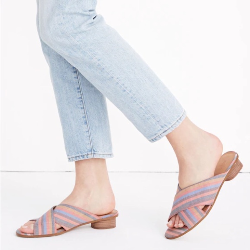 Madewell The Ruthie Crisscross Mule in Rainbow Stripe Womens Size 7